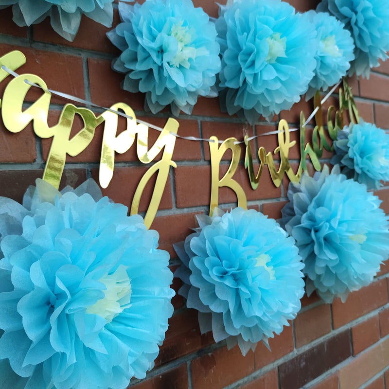 Mybbshower 9pcs Mixed 7'' 9'' 11'' Blue Tissue Paper Pom Poms Flower for It's A Boy Baby Shower Birthday Nursery Room Decorations - Image 4